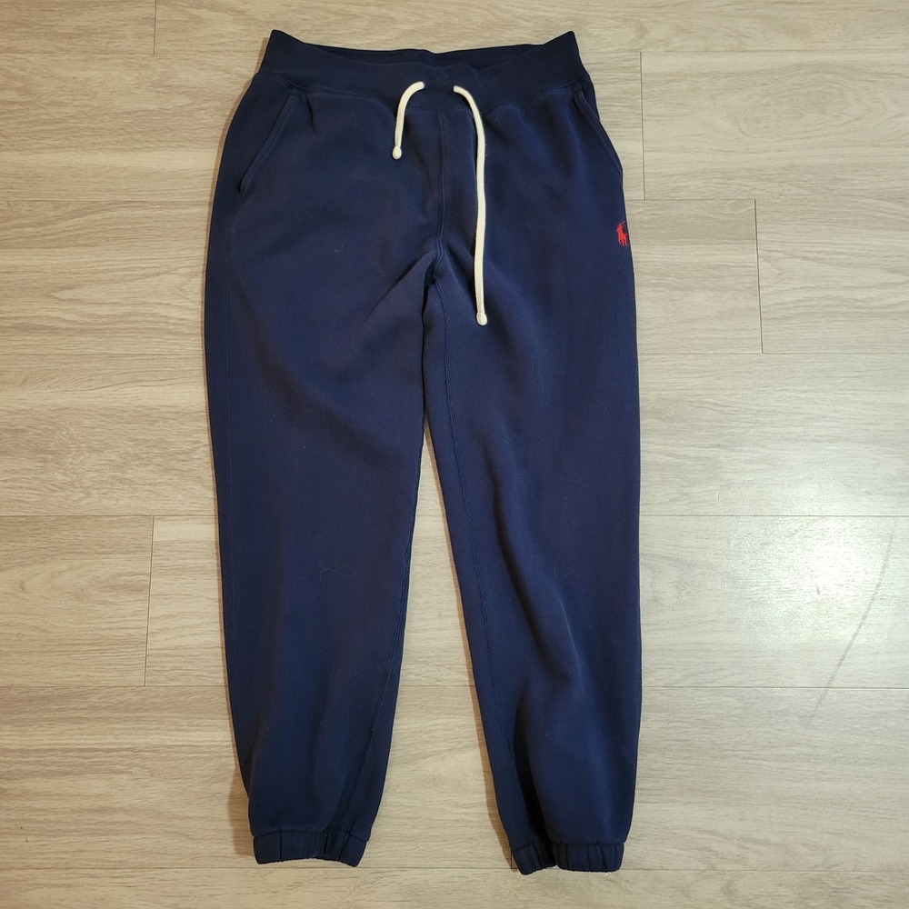 Polo Ralph Lauren Mens Navy Blue Fleece Joggers Red Pony Logo Small